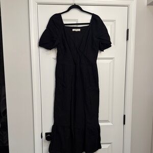 LOFT Black Midi Linen Dress